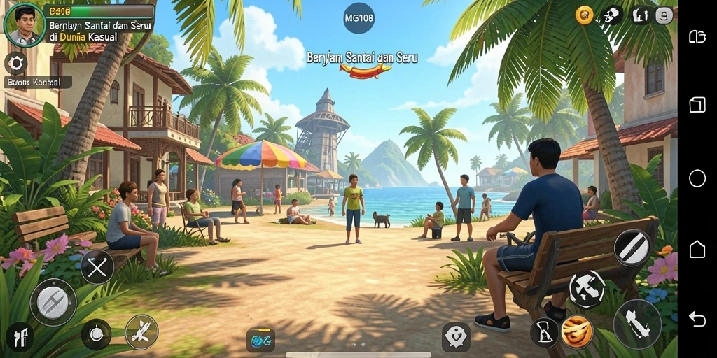 Screenshot gameplay MG108 dengan tampilan grafis ceria.