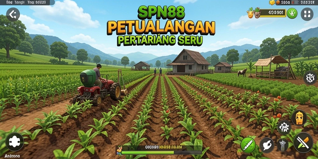 Screenshot SPN88 menunjukkan aktivitas seru bertani dan mengelola ladang.