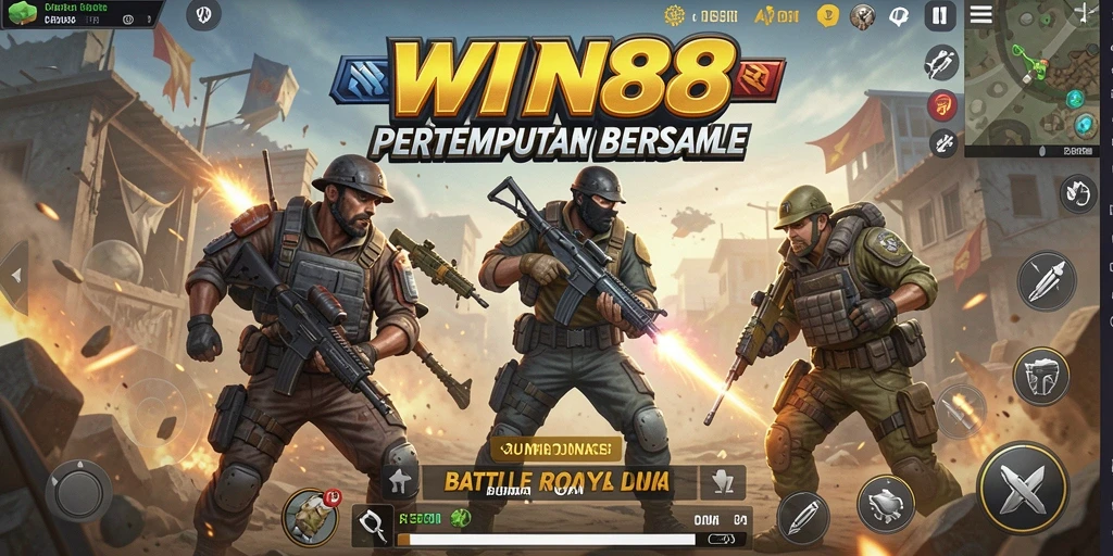 Screenshot dari gameplay WIN88 dengan aksi pertempuran Battle Royale yang mendebarkan.